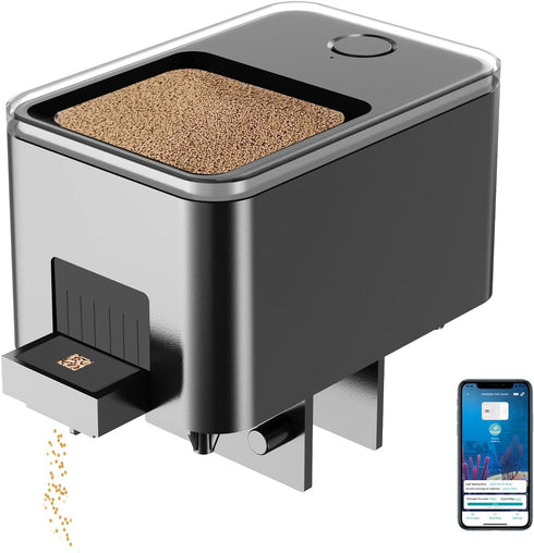 Bluetooth Automatic Fish Feeder for Aquarium, Food Dispenser with App Control, USB Rechargeable, Black