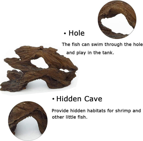 Tfwadmx 4 Pcs Aquarium Resin Driftwood Decoration, Fish Tank Cave Hideout Wood Decor