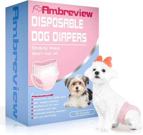 30 Ambreview Disposable Dog Diapers Female, Just Pull It Up, Doggie Diapers for Female Dogs, Strong Absorbency | Leak