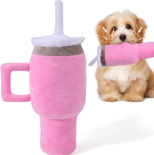Mity rain Funny Tumbler with Handle Cup Dog Toys, Squeaky Interactive Fluff and Tuff Toys for Dogs