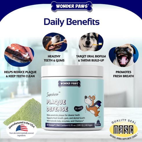 Dental Powder for Dogs – Easy Teeth Cleaning & Care, Removes Plaque & Freshens Breath – 60 Scoops
