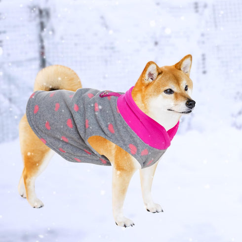 Grey Dog Heart Sweater with Leash Ring, Soft Fleece Vest for Small Dogs and Cats, Medium Size