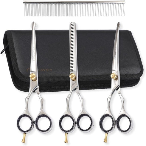 Left-Handed Pet dog Grooming Scissors Set Pro-Grade Curved Shears for Dogs Cats
