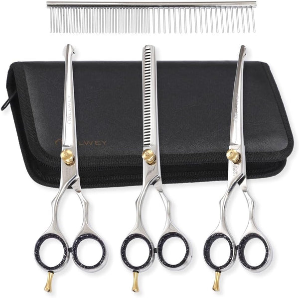 Left-Handed Pet dog Grooming Scissors Set Pro-Grade Curved Shears for Dogs Cats