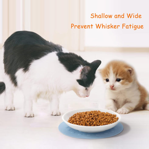 Dorakitten Ceramic Cat Food Plates, Wide Bowls for Wet Food, Shallow Dishes for Kittens with Non-Slip Mat