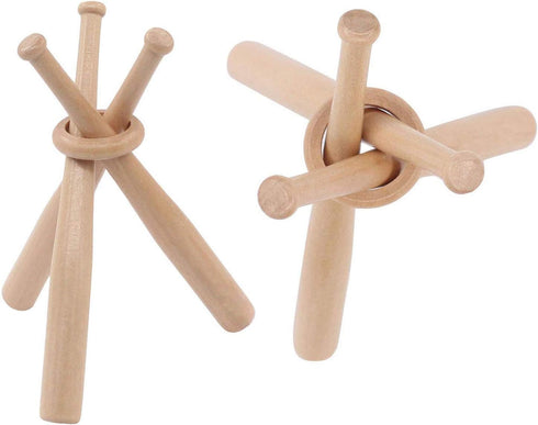 Wooden Baseball Softball Stand Display, Consists of 3 Mini Baseball Bats and 1 Wooden Circle