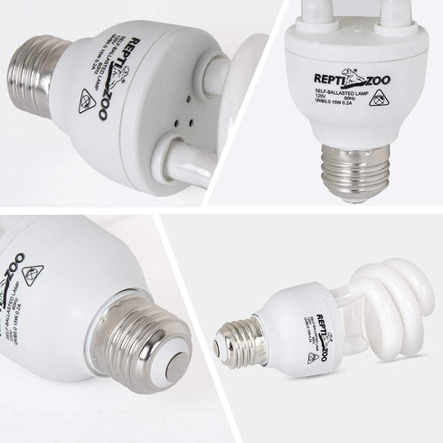 REPTI ZOO 15 W UVA UVB 5.0 Reptile Lights, Energy Saving Heat Lamp, Spiral Compact Bulb