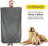 KinHwa Dog Towel, Super Absorbent Microfiber Drying Towel for All Dogs and Cats, 30inch x 50inch Gray with Embroidered