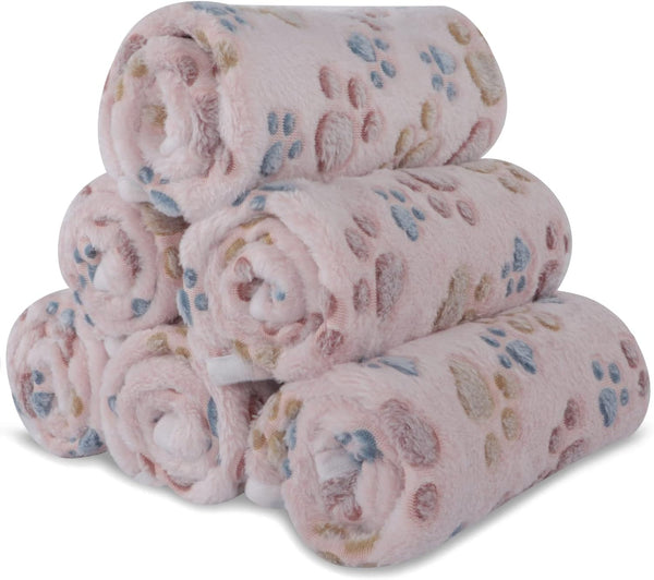 BVAGSS 6 Pack Small Dog Blanket, Super Soft Warm Pet Cover Blankets, Paw Print Puppy Fleece Flannel Blanket for Small