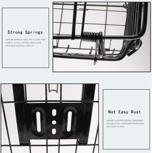 Folding Bike Front Basket Wire Basket with Handles for Easy Installation on Front Handlebar