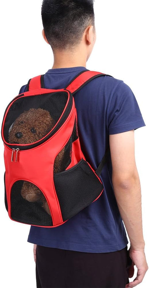 Pet Carrier Backpack, Dog Front Carrier, Cat Backpack Carrier for Traveling, Hiking, Cycling with Ventilated Mesh (Red)