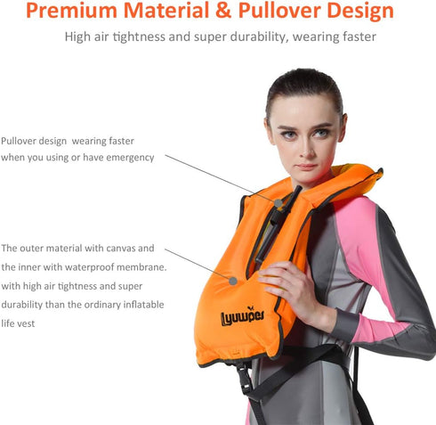 Inflatable Snorkel Vest, Adult Snorkeling Jackets for Free Diving, Swimming Safety Load Up to 220 Ibs