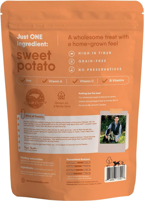 Davie's Sweet Potato Dog Treats, Made in The USA, High in Fiber, Grain Free, Vegan, 2 Pound Bag