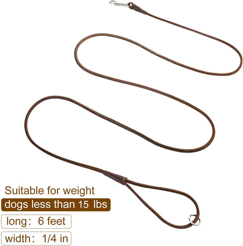 Genuine Leather Dog Leash, 6Ft Super Thin and Lightweight Dog Leash, Soft and Slim Pet Leashes for Puppies and Cats Less Than 15lb