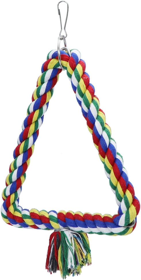 Bird Triangle Rope Swing, Colorful Perch Chewing Toy for Parrots, Budgie, Cockatiel (S)