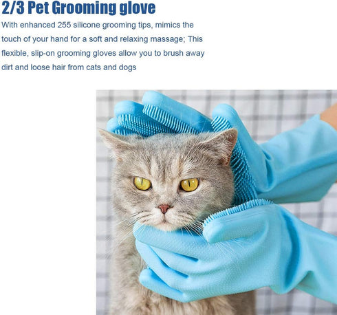 Bygytyo Pet Washing Bathing Grooming Gloves - 3 in 1 Hair Remover Brush and Nail Clippers Kit