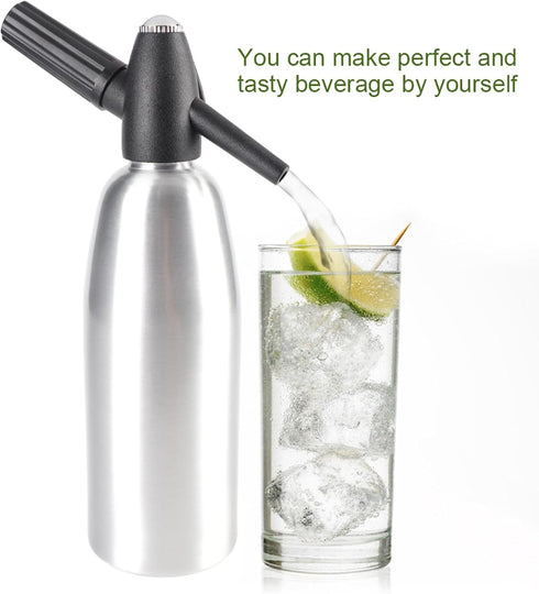 Denash 1L Soda Siphon Bottle,Portable Retro Alloy Soda Siphon, Carbonated Seltzer Water Maker with Pressure Regulator