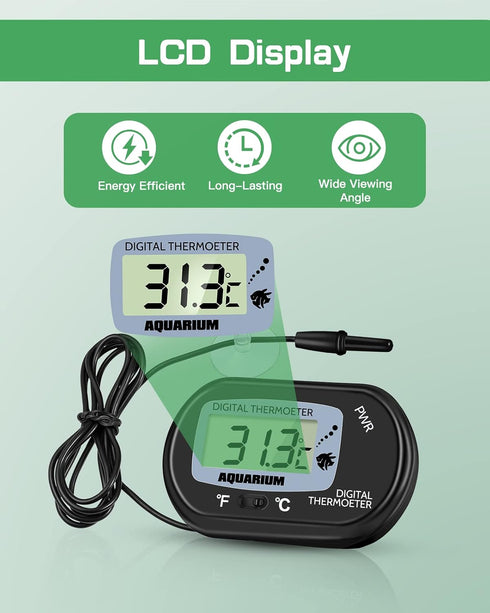 ZACRO 2 Pack Digital Aquarium Thermometer, Fish Tank Water Thermometer with Large LCD Display
