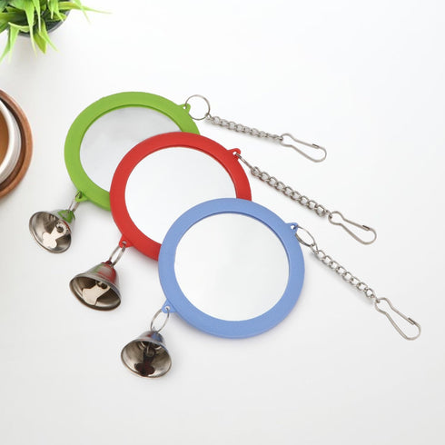 Hypeety Pet Bird Mirror with Bell Interactive Parrot Toy for Cockatiel Parakeets Canaries