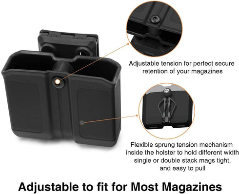 OWB Polymer Double Magazine Holster Ambidextrous Carrier for 9mm/.40 Calibers Double Stack Magazines