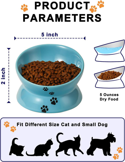 Y YHY Elevated Cat Food Bowl, Ceramic Raised Bowl with Tilt Angle for Cat's Spine Protection, Anti Vomiting Dish (Lake