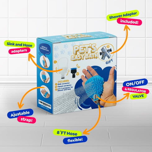 Dog Shower Attachment Kit - Pet Washing Hose Grooming Brush & Scrubber for Bathing Cats and Dogs, Easy Installation