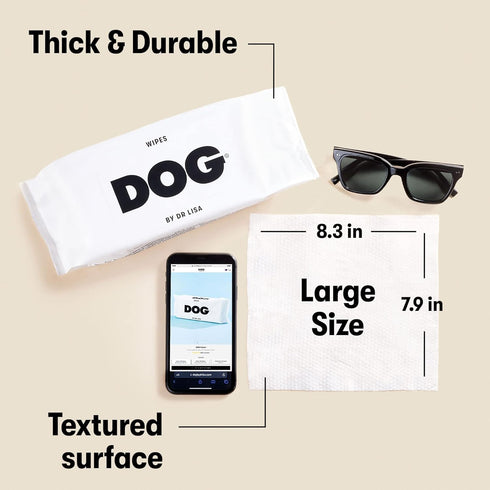 DOG by Dr Lisa Plant-Based Bathing Wipes for Dogs, 100% Compostable Bamboo, Vet-Created, Vegan, Non-Toxic, 240 Count