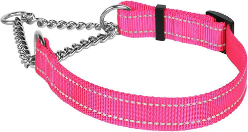 CollarDirect Martingale Dog Collar, Adjustable Stainless Steel Chain Reflective Nylon Pet Collars for Medium Large Dogs