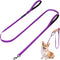 PuppyDoggy Dog Leash for Small to Medium Dogs, 6 ft with 3 Reflective Stitching, 2 Traffic Padded Handles (Purple 1