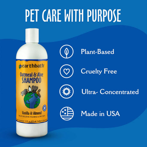earthbath Oatmeal & Aloe Dog Shampoo - 16 Oz for Itchy, Dry Skin Relief, Made in USA, Vanilla & Almond