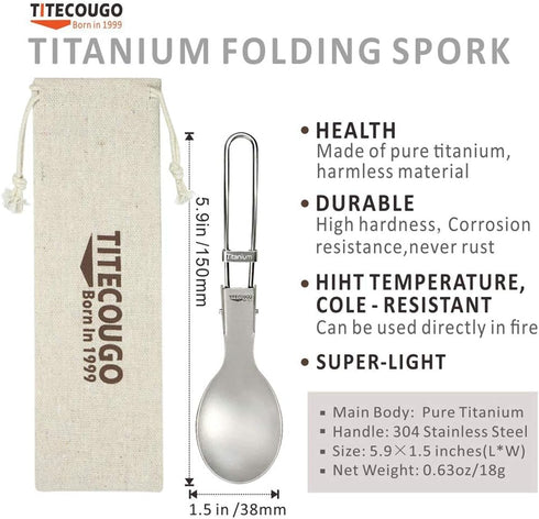 GADIEMKENSD Ultralight Outdoor Titanium Folding Spoon, Healthy Camping Scoop, 18g