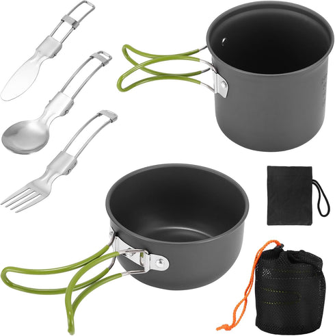 SS SUNSBELL Camping Cooking Set, Non-Stick Pot and Pan Set for 1-2 People Outdoor Cooking