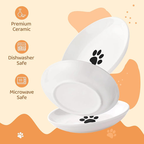 Ceramic Cat Food Plates, Cat Wet Food Bowls/Whisker Fatigue Cat Dishes & Shallow Bowls for Kittens and Small Animals