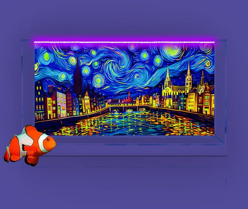 48X24IN Blacklight Vincent Van Gogh Aquarium Background, UV Art Oil Painting with 10 EVA Double-Sided Tape