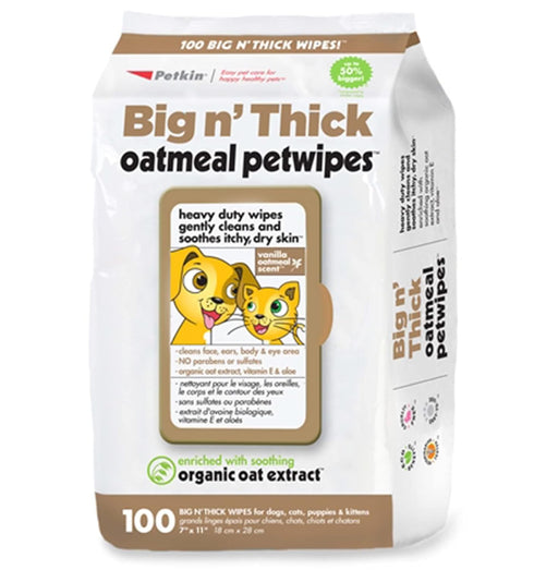 Petkin Pet Wipes for Dogs and Cats, Oatmeal, 100 Wipes, Soothes Itchy Skin, Cleans Ears, Face, Body