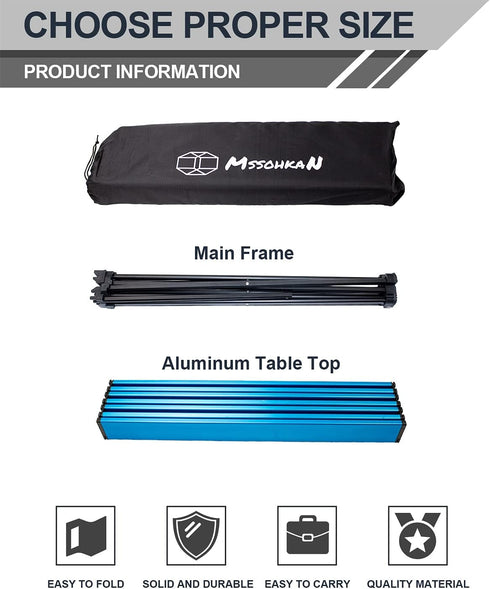 Portable Folding Camping Table, Lightweight Aluminum Camp Side Table with Carry Bag for Outdoor Beach Picnics