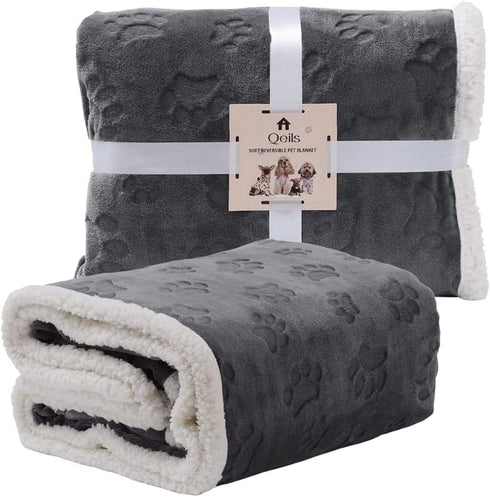 Qeils Dog Blankets for Small Dogs, Waterproof Cat Blanket, Washable Sherpa Fleece Puppy Blanket, Dark Grey (30"X40")