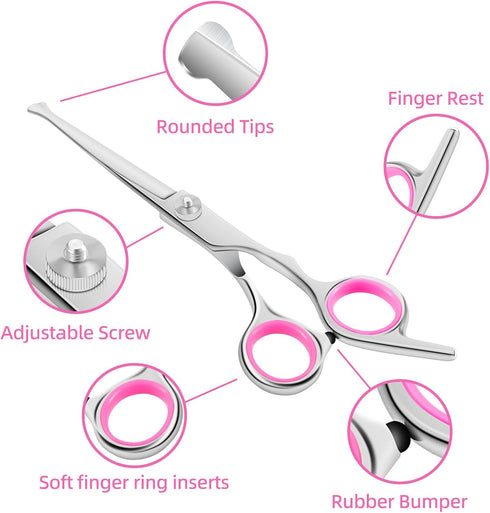 Dog Grooming Scissors Set, Heavy Duty Scissors with Safety Round Tip, 6 in 1 for Dogs, Cats and Other Animals
