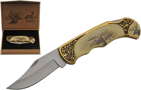 SZCO Supplies Folding Knife, Deer Gift Box, Yellow