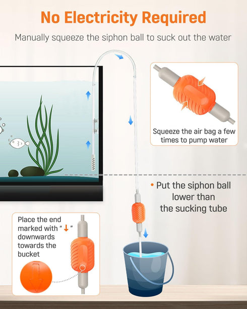 Pawfly 10 Gallon Aquarium Vacuum Gravel Cleaner, Manual Water Changer Siphon with Long Hose and Cleaning Brush Pad.