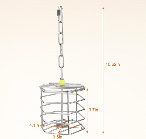 Hypeety Parrot Foraging Feeder, Stainless Steel, 4.09 x 4.09 x 3.85 in, Bird-safe, Dishwasher Safe, Filled with Nuts,