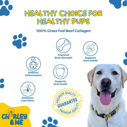 CHARLEY & ME Premium Collagen Sticks for Dogs - 100% Natural Beef, Long Lasting Chew Sticks, Hip & Joint Support, 6