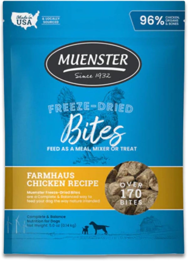 Muenster Freeze Dried Dog Food Topper Bites (5oz) - Farmhaus Chicken Freeze Dried Raw Dog Food