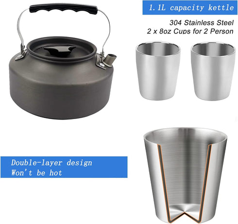 Peidesi 15pcs Camping Cookware Mess Kit - Portable Non-Stick Aluminum Alloy Cookware for Outdoor Cooking