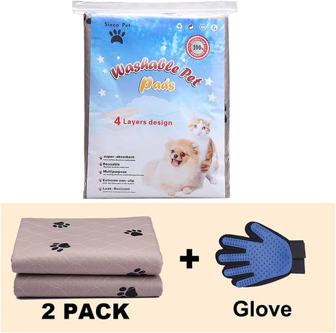 Washable Dog Pee Pads with Puppy Grooming Gloves,Puppy Pads,Reusable Pet Training Pads,Large Dog Pee Pad,Waterproof Pet