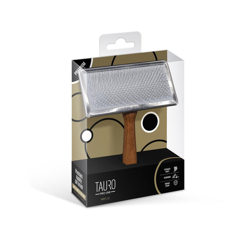 Classic Wooden Brush L | Premium Grooming Brush with Metal Rim | Curved Stainless Steel Teeth | 1x Wooden Grooming