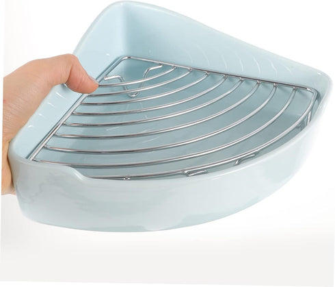 Chinchillas Triangle Ceramic Rabbit Litter Box Non-Slip Base for Guinea Pigs and Small Pets Easy-Clean Potty Training