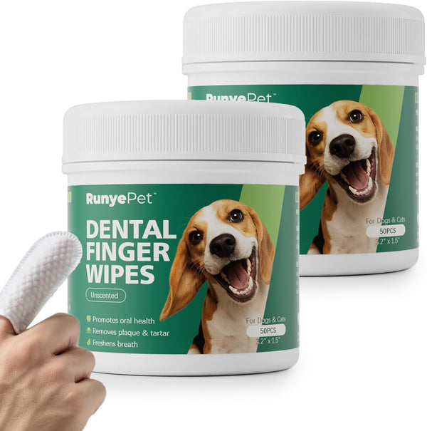 Dog Dental Wipes - Dog Finger Toothbrush & Teeth Cleaning Wipes, Pet