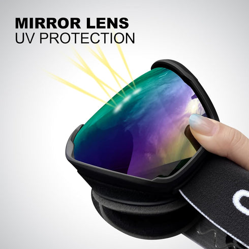 Odoland Ski Goggles - Anti-Fog UV Protection OTG Snow/Snowboard Goggles for Men, Women, Adult, Youth