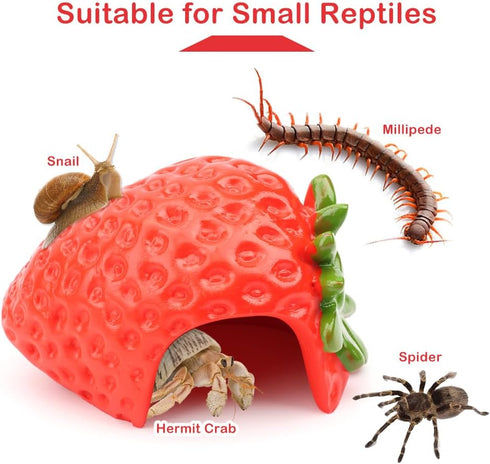 DQITJ 1 Pack Hermit Crab Hiding House Cute Strawberry Shape Rest Hideout Climbing Cave Habitat Decoration for Hermit